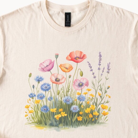 Colorful Wildflower Graphic T Shirt Floral Garden Flowers Nature Tee - Picture 2 of 6